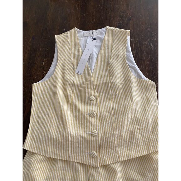 Yellow & White Striped Linen Vest & Shorts Set - Womens medium - Button Front - Picture 3 of 7
